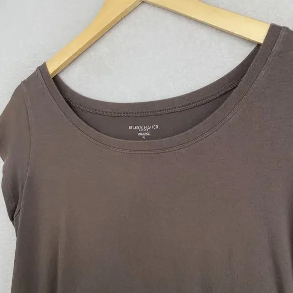 EILEEN FISHER Dress PL Organic Cotton Stretch Jersey T-Shirt Cap Sleeve Brown - Picture 2 of 10